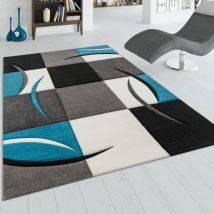Paco Home - Tapis De Créateur Aux Contours Découpés à Carreaux En Turquoise Noir Crème 80x150 cm