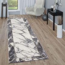 Paco Home - Tapis de salon gris, bordure dorée 3-D motif marbré motif marbré durable à poil court 80x300 cm