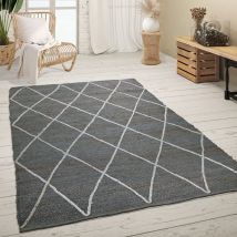 Paco Home - Tapis De Salon Jute Fibres Naturelles Artisanal Motif 3D Scandinave Moderne 80x150 cm, Anthracite