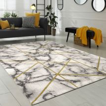 Paco Home - Tapis de salon Marbre Or Gris Motif 3D tapis à poils courts Douce et Robuste 200x290 cm
