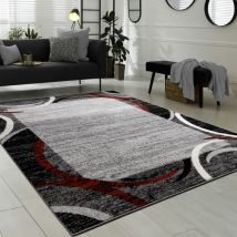 Paco Home - Tapis de Salon Moderne Avec Bordure Tapis De Marque Moucheté Gris Noir Rouge 160x220 cm