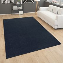 Tapis De Salon Poils Ras Chambre à Coucher Motif Moderne Monochrome Bleu Foncé 80x150 cm - Paco Home
