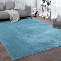 Paco Home - Tapis De Salon Poils Ras Lavable Monochrome Style Moderne Turquoise 80x300 cm