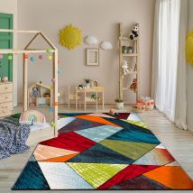 Paco Home - Tappeto Salotto Moderno Soggiorno Pelo Corto Motivo Geometrico Vintage Rombi Design Verde Rosso Blu 60x110 cm