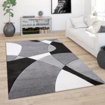 Paco Home - Tapis De Salon Tapis Poil Ras Moderne Look 3D Découpe De Contour Motif Abstrait 80x300 cm, Noir-Blanc