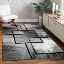 Paco Home Tapis De Salon Tapis Vintage Poils Ras Motif Géométrique Moderne Abstrait Gris 120x170 cm