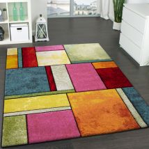Paco Home - Tapis Design à Carreaux Contour Trendy Multicolore l'Oeil Vert Bleu Orange Rose 80x150 cm