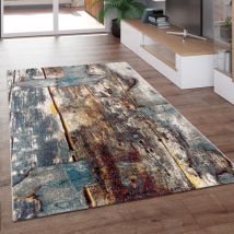 Paco Home - Tapis Design Coloré Bois Effet Relief En Turquoise Jaune Beige Chiné 200x290 cm