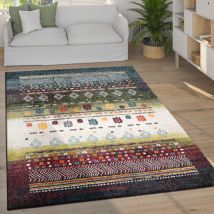Paco Home - Tapis Design Gabbeh Loribaft Bordures Nomades Multicolore Rouge Crème Vert Bleu 80x150 cm