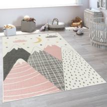 Paco Home - Tapis Enfant Tapis Chambre Enfant Fille Garcon Montagne Etoile Nuage Rose 200 cm rond