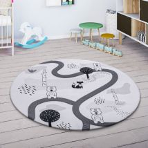 Paco Home - Tapis Enfant Tapis Chambre Enfant Motif Animal Arbre Rue Blanc Gris 150 cm Rund (de)