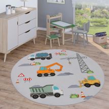 Paco Home - Tapis Enfant Tapis Rond Chambre Enfant Tapis De Jeux Tapis Enfant Route Moderne 160 cm rond, Gris 3