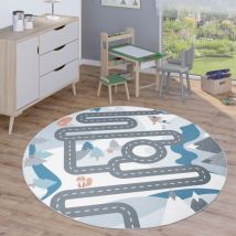 Paco Home - Tapis Enfant Tapis Rond Chambre Enfant Tapis De Jeux Tapis Enfant Route Moderne 160 cm rond, Crème