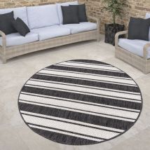 Paco Home - Tapis Exterieur Rond Terrasse Balcon Cuisine Geometrique Moderne Rayures Bordure 160 cm rond, Anthracite-Blanc