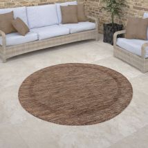 Paco Home - Tapis Exterieur Rond Terrasse Balcon Cuisine Geometrique Moderne Rayures Bordure Marron, 200 cm rond
