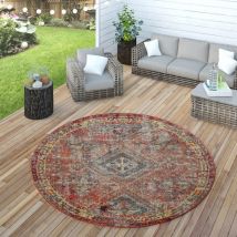 Paco Home - Tapis Extérieur Terrasse Rouge Balcon Oriental Design Résistant aux intempéries 160 cm rond