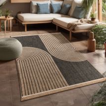 Paco Home - Tapis Exterieur Terrasse Salon Cuisine Motif Boho Motif Fleuri Geometrique Anthracite, 200x280 cm
