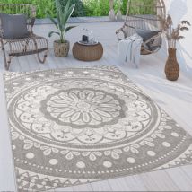 Paco Home - Tapis Exterieur Terrasse Salon Cuisine Motif Oriental Marocain Moderne Ethnique Gris, 120x160 cm