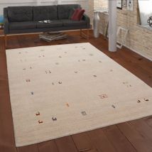 Paco Home - Tapis Salon Chambre Adulte Poils Ras Motif Ethnique Geometrique Tissé a La Main 120x170 cm, Crème