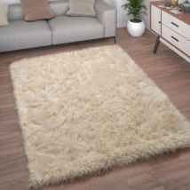 Paco Home - Tapis De Salon Fausse Fourrure Imitation Shaggy Coussins De Sol Forme Cœur Rond Crème, 45 cm rond