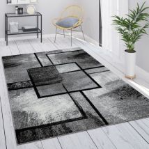 Paco Home - Tapis Gris Tapis Salon Tapis Vintage Salon Poils Ras Géométrique Motif Abstrait 140x200 cm, Gris 4