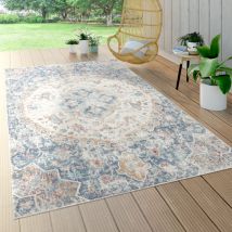 Paco Home - Tapis Intérieur & Extérieur, Poils Ras Pour Balcon Terrasse, Motif Oriental Bleu 160x230 cm
