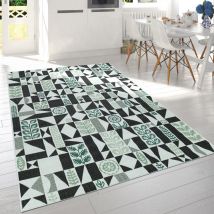 Paco Home - Tapis Intérieur & Extérieur Pour Balcon et Terrasse Avec Motif, Noir Blanc Vert 80x150 cm