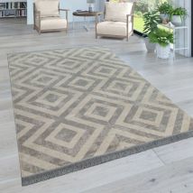 Paco Home - Tapis Intérieur & Extérieur Tissé à Plat Motif Losanges Moderne Pour Terrasse Et Balcon 240x340 cm, Gris-Blanc