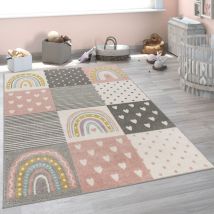 Paco Home - Tapis Pour Enfant Chambre D'Enfant Fille Garçon Différents Motifs Et Tailles 200 cm rond, Crème Rose Gris