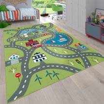 Tapis pour enfants, Tapis de jeu pour chambres d'enfants, Avec motif de rue, En vert 140x200 cm - Paco Home