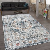 Paco Home - Tapis Pour Salon, Tissage Plat à Motif Oriental, Aspect Usé, Bordure, Bleu 80x150 cm