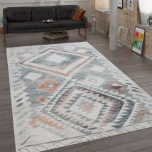 Paco Home - Tapis Pour Salon, Tissage Plat Au Design Ethnique, Aspect Usé, Bordure, Gris 120x160 cm