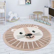 Paco Home - Tapis Rond Chambre Enfant Tapis De Jeux Tapis Bébé Motif Lions Beige Blanc 150 cm Rund (de)