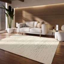 Paco Home - Tapis Salon Chambre Adulte Poils Ras Geometrique Scandinave Moderne 3D Beige 80x150 cm