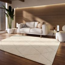 Paco Home - Tapis Salon Chambre Adulte Poils Ras Geometrique Scandinave Moderne Beige 160x230 cm