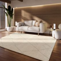 Paco Home - Tapis Salon Chambre Adulte Poils Ras Geometrique Scandinave Moderne Beige 80x150 cm