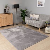 Paco Home - Tapis Salon Chambre Adulte Poils Ras Lavable En Machine Uni Moelleux Gris, 300x400 cm