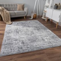Paco Home - Tapis Salon Chambre Adulte Poils Ras Motif Oriental Ornements Moelleux 160x220 cm, Gris