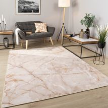 Paco Home - Tapis Salon Chambre Motif Abstrait Mamor Aspect Moderne Lavable Beige, 120x160 cm