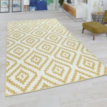 Paco Home - Tapis Salon Losanges Pastel Ethnique Bohème 60x100 cm, Jaune-Blanc