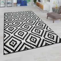 Paco Home - Tapis Salon Losanges Pastel Ethnique Bohème 160x220 cm, Noir-Blanc