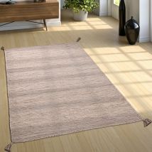 Paco Home - Tapis Salon Nature Franges Moderne 100 % Coton 80x150 cm, Beige
