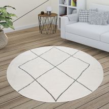 Paco Home - Tapis Salon Scandinave Motif Diamant Moderne Blanc Différents Designs Tailles 160 cm rond, Blanc 3