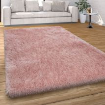 Paco Home - Tapis Salon Chambre Adulte Poil Long Shaggy Uni Pelucheux Moderne 60x100 cm, Rose