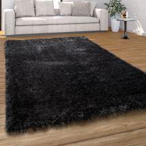 Paco Home - Tapis Salon Chambre Adulte Poil Long Shaggy Uni Pelucheux Moderne 120x170 cm, Anthracite