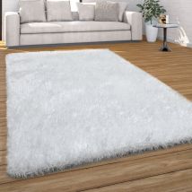 Paco Home Tapis Salon Chambre Adulte Poil Long Shaggy Uni Pelucheux Moderne 60x100 cm, Blanc