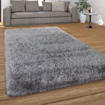 Paco Home - Tapis Salon Chambre Adulte Poil Long Shaggy Uni Pelucheux Moderne 60x100 cm, Gris