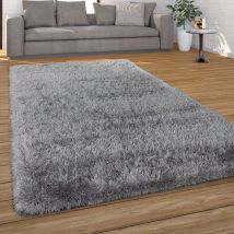 Paco Home - Tapis Salon Chambre Adulte Poil Long Shaggy Uni Pelucheux Moderne 120x170 cm, Gris