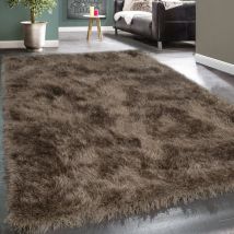 Paco Home - Tapis Salon Chambre Adulte Poil Long Shaggy Uni Pelucheux Moderne 120x170 cm, Beige
