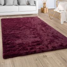 Paco Home - Tapis Shaggy Tapis De Salon Fausse Fourrure Poil Long Moelleux Rouge Bordeaux 200x290 cm